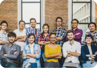Image of a group photo of people linking arms