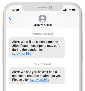 A text message warning about office closures