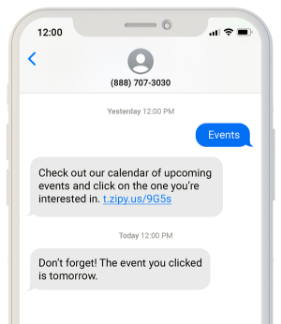 Text conversation reminding a customer about an event