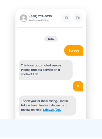 Cellphone with a text message conversation showing Trumpia's survey capabilities