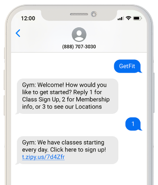 SMS onboarding message for new gym members