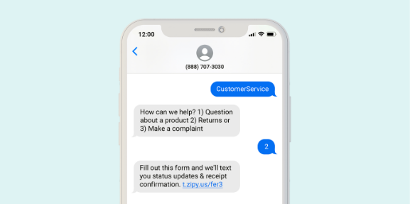 Iphone text conversation of a consumer reaching out to customer service via SMS messages