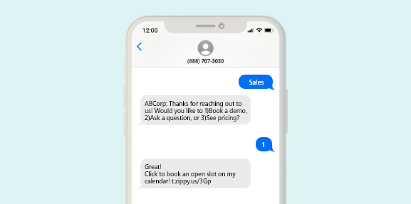 A phone conversation where a lead texts a business