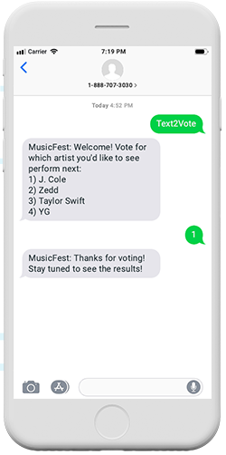 Image of a sample text survey asking customers about musical acts
