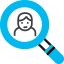 Magnifying glass over person icon