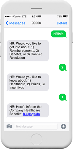 Job applicant inquires about a company's health benefits through SMS messages