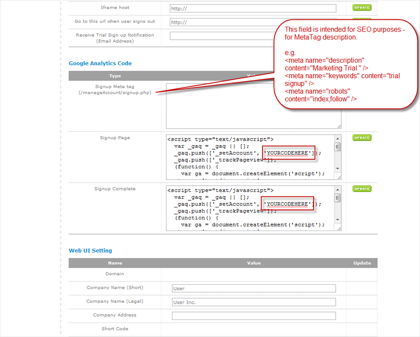 An example of where meta tags go in our user interface