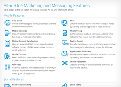 A list of marketing features offered by Trumpia for white label partners